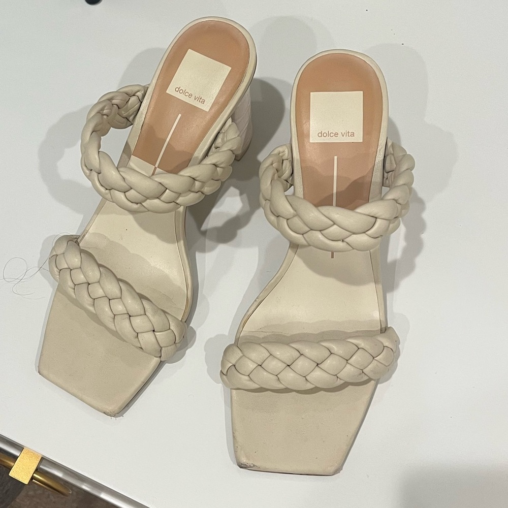Dolce Vita Block Heel Braid Strap Sandals, Cream, Size 8